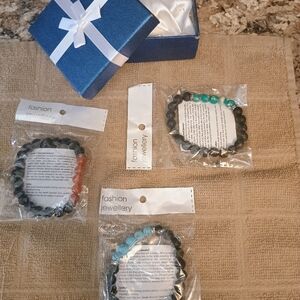 Unisex Lava And Gemstone Bracelets Set Of Three Brand New In Package